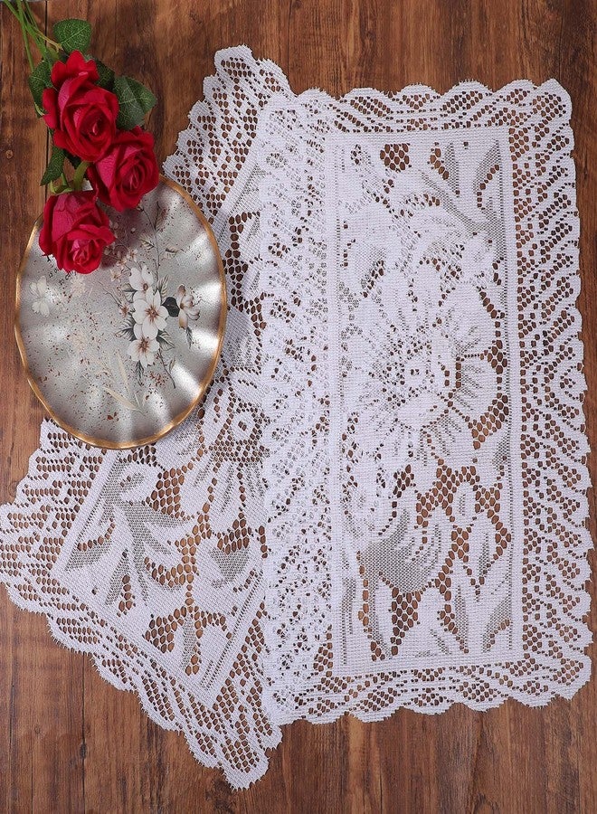 XLIUAX 2 Pack Rectangle Lace Placemats for Tables, 17.7x11.8 Inch Handmade Embroidered Crochet Placemats Floral Lace Table Runner Dresser Doilies for Furniture Nightstand Wedding Tea Party Decor - Image 1